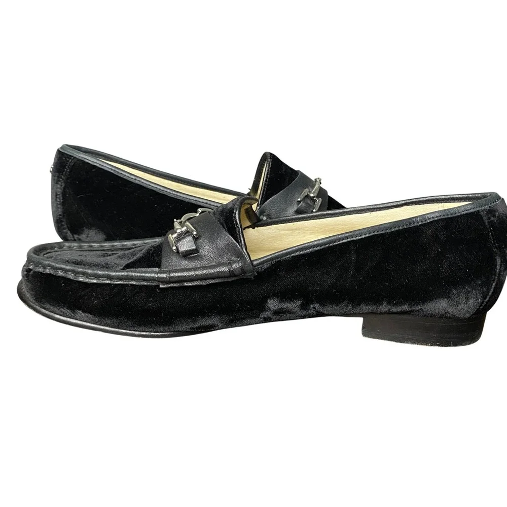 Sam Edelman Talia Velvet Loafers Black Leather Bit Buckle Women's Shoes‎ 8